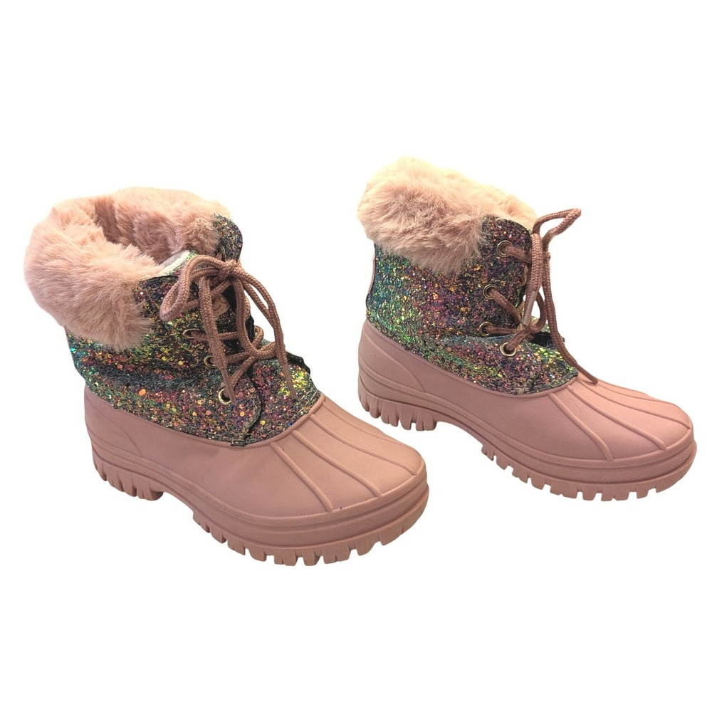 Ocean + Coast Girls Sz 1 Stacey Glitter Boots Faux Fur Duck Pink Winter Sparkle